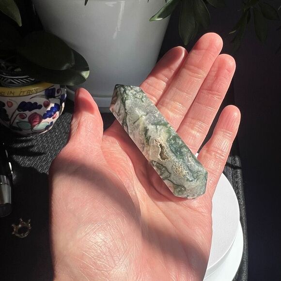 Moss Agate Crystal Double Terminated Point (#1) - Picture 2 of 15